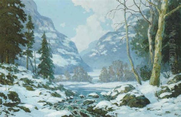 A Stream In Winter Oil Painting by Walter Koeniger