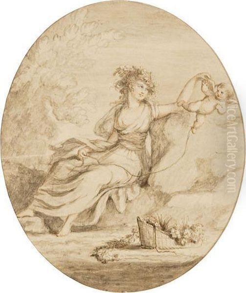 A Nymph And Putto Oil Painting by Lady Diana Beauclerk