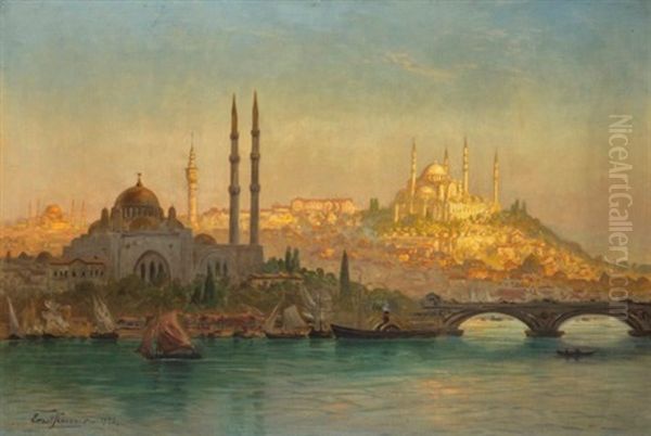 Istanbul, Valide And The Suleymaniye Mosque Oil Painting by Ernest Karl Eugen Koerner