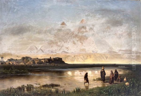 Die Pyramiden Von Gizeh, Morgenstimmung Oil Painting by Ernest Karl Eugen Koerner