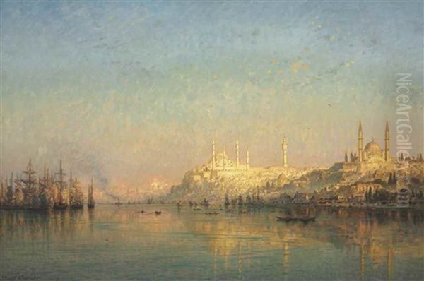 View Across The Golden Horn, Hagia Sophia And The Blue Mosque Beyond, Constantinople Oil Painting by Ernest Karl Eugen Koerner