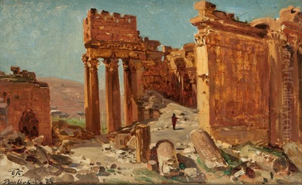 Sonnentempel In Baalbek Im Libanon Oil Painting by Ernest Karl Eugen Koerner