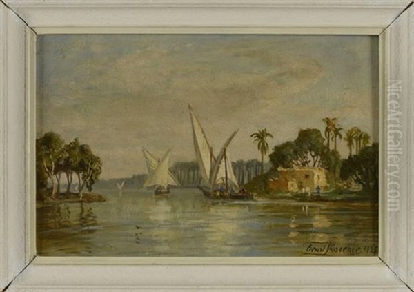 Le Canal Mahmoud Pres D'alexandrie Oil Painting by Ernest Karl Eugen Koerner