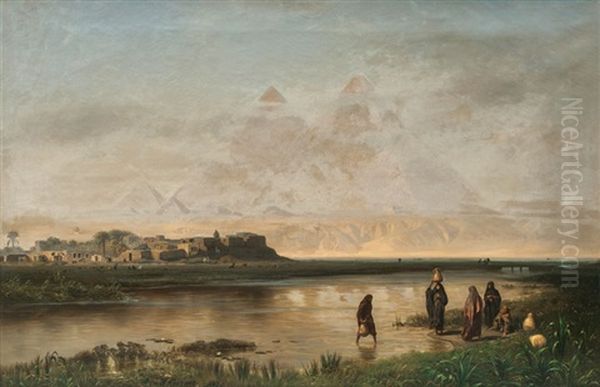 The Pyramids Of Giza, Morning Mood Oil Painting by Ernest Karl Eugen Koerner