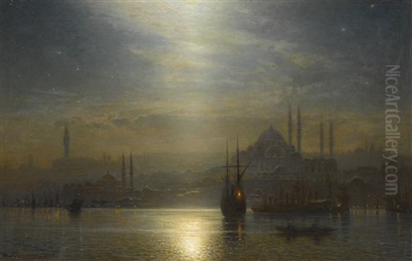 Blick Uber Den Bosporus Auf Konstantinopel Bei Nacht (night View Over The Bosphorus) by Ernest Karl Eugen Koerner