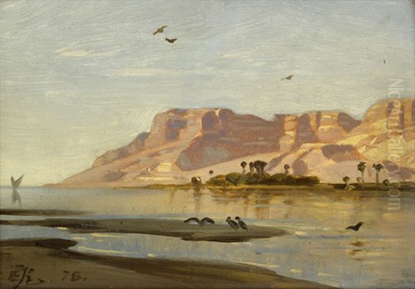 Nilflusslandschaft Bei Sonnenuntergang Oil Painting by Ernest Karl Eugen Koerner