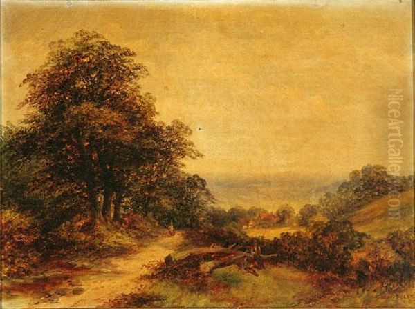 Figure Walking Along A Country Lane Oil Painting by C Beaudesert