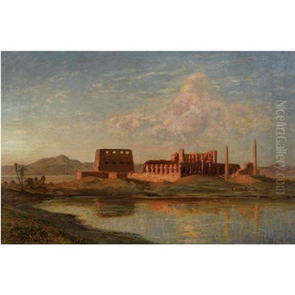 The Temple Of Karnak At Luxor Oil Painting by Ernest Karl Eugen Koerner