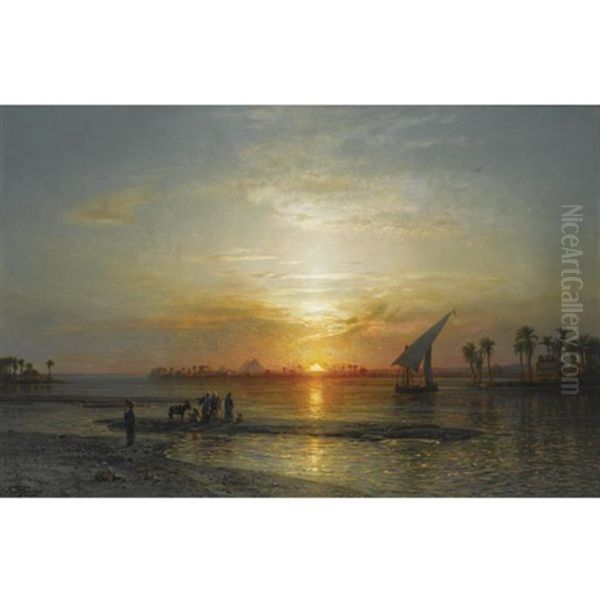 Twilight On The Nile Oil Painting by Ernest Karl Eugen Koerner