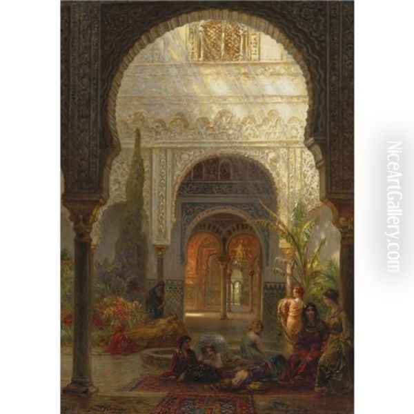 The Patio Della Reina, The Alcazar, Sevilla Oil Painting by Ernest Karl Eugen Koerner