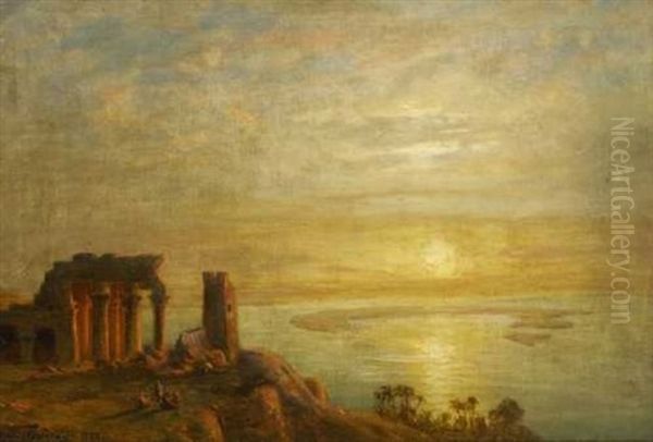 Agyptische Tempelruine Im Abendlicht Oil Painting by Ernest Karl Eugen Koerner