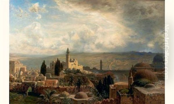 Vue De Jerusalem Oil Painting by Ernest Karl Eugen Koerner