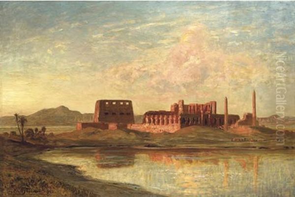 Ancient Ruins On The Banks Of The Nile Oil Painting by Ernest Karl Eugen Koerner