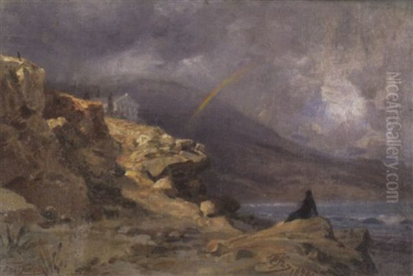 Meerlandschaft Mit Tempel Und Regenbogen Oil Painting by Ernest Karl Eugen Koerner