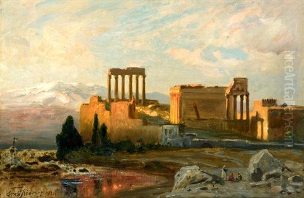 View Of Baalbeck, Lebanon Oil Painting by Ernest Karl Eugen Koerner