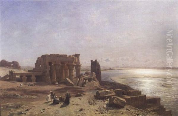 Coucher De Soleil Sur Les Ruines Du Temple Oil Painting by Ernest Karl Eugen Koerner