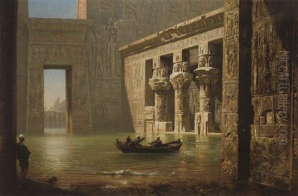 View Inside The Temple Of Philae, Egypt Oil Painting by Ernest Karl Eugen Koerner