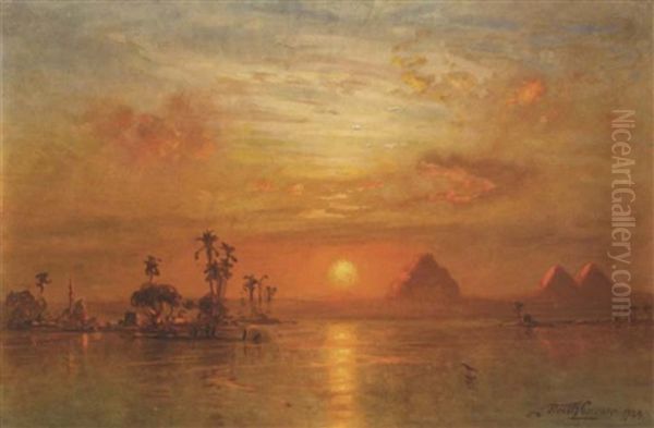 Sunset Over The Pyramids Oil Painting by Ernest Karl Eugen Koerner