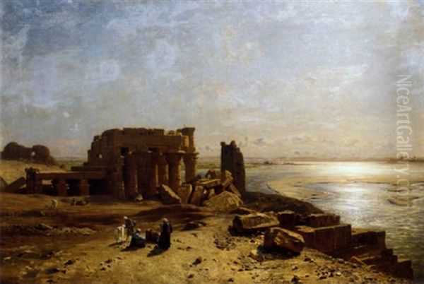 Egyptian Ruins Beside The Nile Oil Painting by Ernest Karl Eugen Koerner