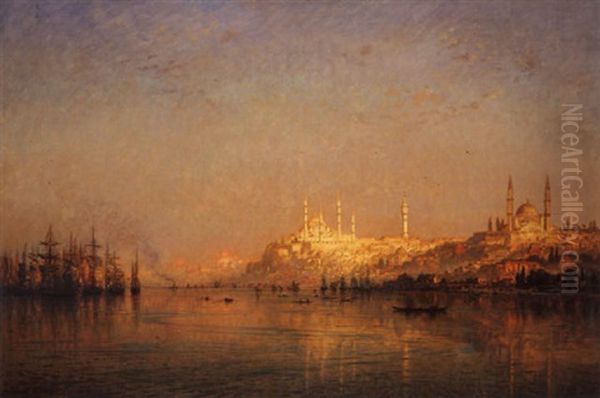 View Across The Golden Horn, Constantinople Oil Painting by Ernest Karl Eugen Koerner