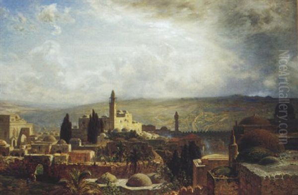 Vue De Jerusalem Oil Painting by Ernest Karl Eugen Koerner