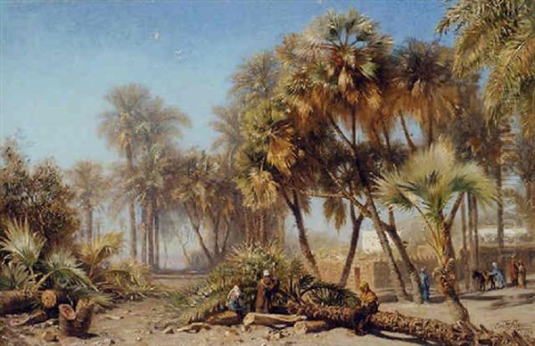 A Palm Grove, Luxor Oil Painting by Ernest Karl Eugen Koerner