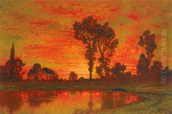 Abendrot In Koernersfelde Oil Painting by Ernest Karl Eugen Koerner