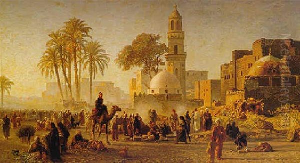 An Arabian Landscape Oil Painting by Ernest Karl Eugen Koerner