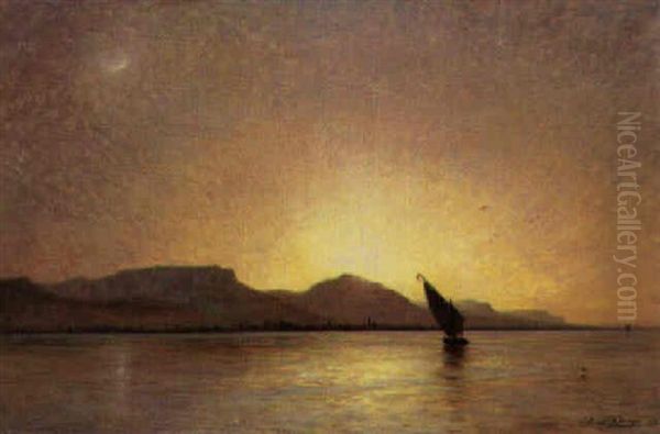 A Felucca In A Calm Sea Oil Painting by Ernest Karl Eugen Koerner