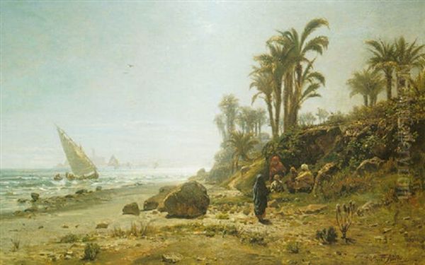 A Coastal Scene In North Africa Oil Painting by Ernest Karl Eugen Koerner