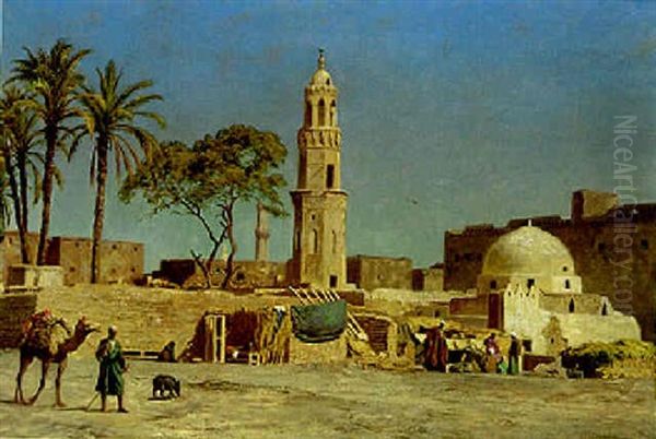 An Arab Street (cairo?) Oil Painting by Ernest Karl Eugen Koerner