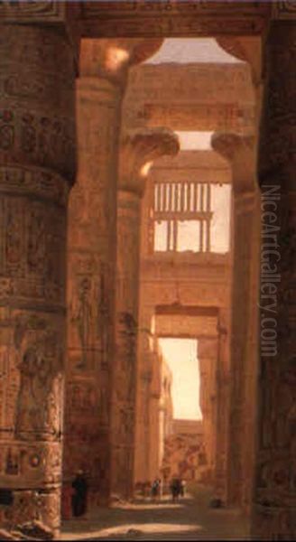 The Temple Of Karnak, The Great Hypostyle Hall Oil Painting by Ernest Karl Eugen Koerner