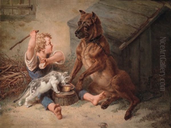 Milch Fur Die Katze Oil Painting by Friedrich Alexander Koerner