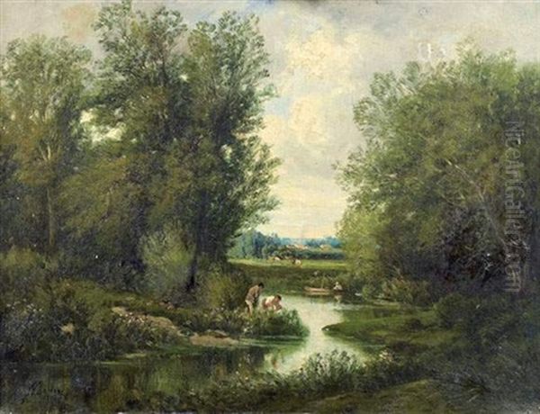 Pecheurs Sur La Riviere Oil Painting by Friedrich Alexander Koerner