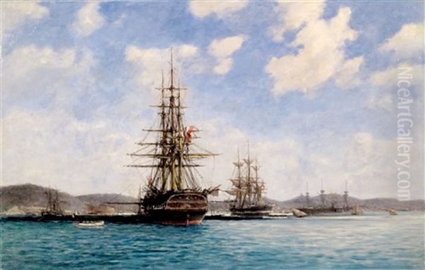 Navires Dans La Rade De Toulon Oil Painting by Jean-Jules Koerner