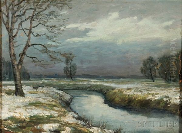 Stream With Snow Oil Painting by William Henry Dethlef Koerner