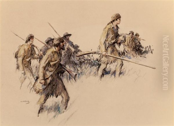 The Long Rifles, The Saturday Evening Post Magazine Interior Story Illustration Oil Painting by William Henry Dethlef Koerner