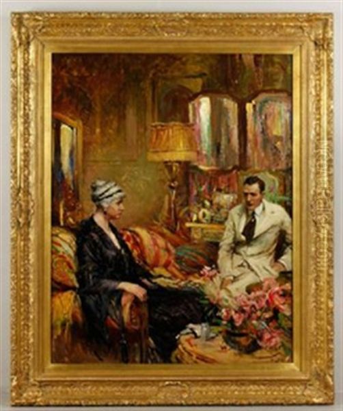 Interior Scene With Man And Woman Oil Painting by William Henry Dethlef Koerner