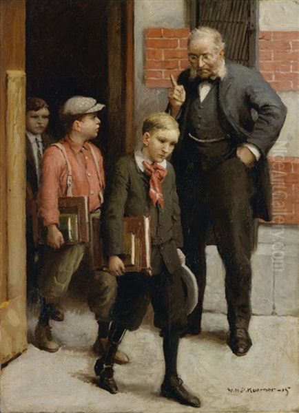 They Silently Permitted The Still Indignant Principal To Herd Them Out Of The Building Oil Painting by William Henry Dethlef Koerner