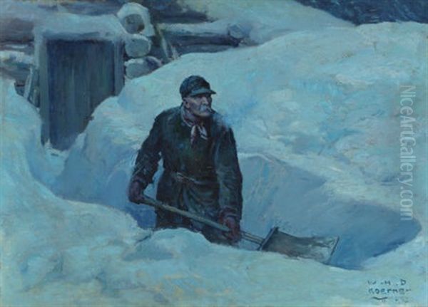 Shoveling Out (the Saturday Evening Post Illustration) Oil Painting by William Henry Dethlef Koerner