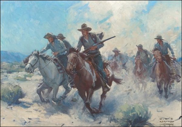 The Posse Rode Fast Oil Painting by William Henry Dethlef Koerner