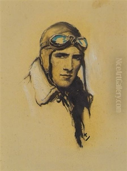 Portrait Of An Aviator (illus. For Saturday Evening Post) Oil Painting by William Henry Dethlef Koerner