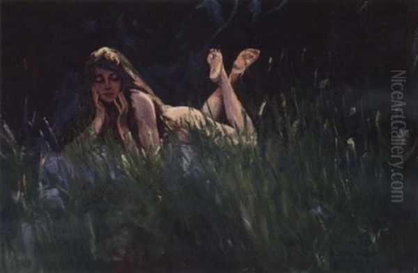 Nude Reclining In The Grass Oil Painting by William Henry Dethlef Koerner