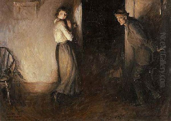 Margaret Stopped, Leaning Against The Wall Besides The Floor, Looking Back At What Lay Besides The Lamp Oil Painting by William Henry Dethlef Koerner