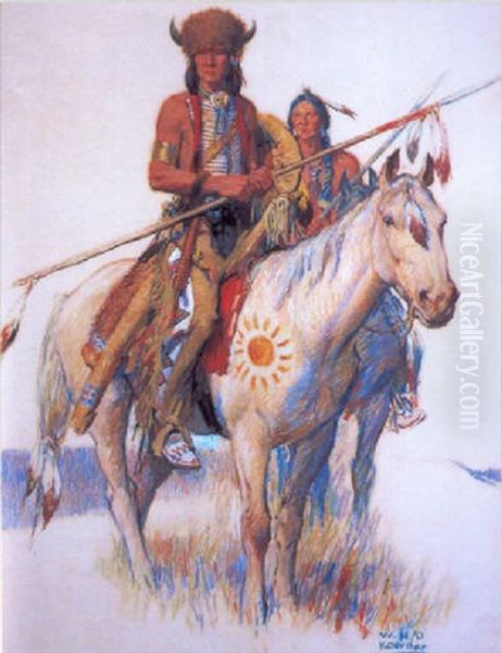 Blackfoot Warriors- In Search Of Coups Oil Painting by William Henry Dethlef Koerner