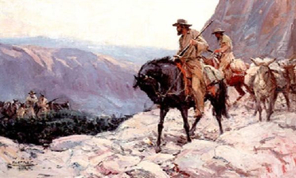 Hunters And Pack Mules Oil Painting by William Henry Dethlef Koerner