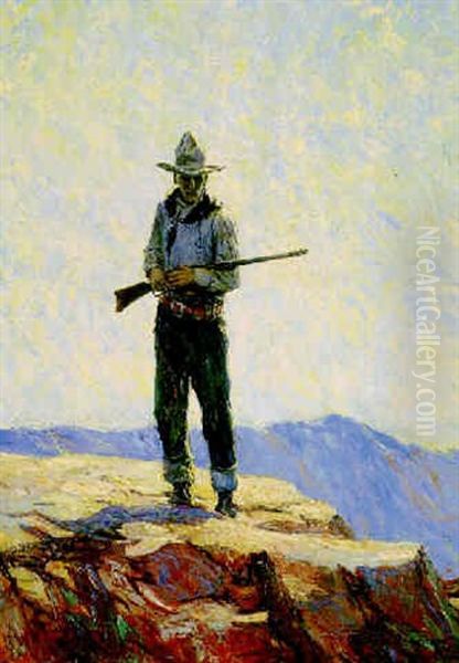 He Wore A Steeple-crowned Hat And He Carried A Long Rifle In The Crook Of His Arm Oil Painting by William Henry Dethlef Koerner