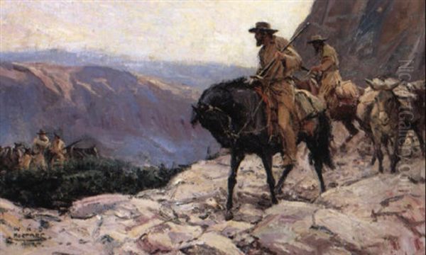 Hunters And Packmules Oil Painting by William Henry Dethlef Koerner