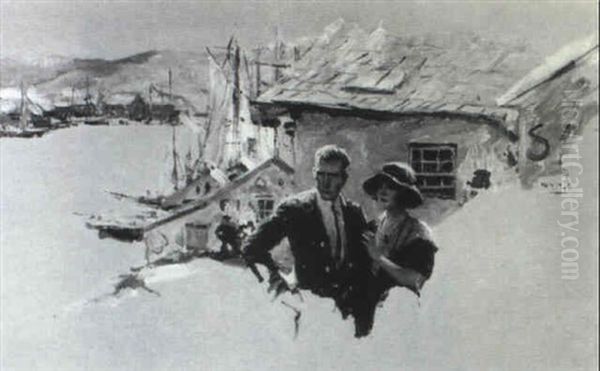 Story Illustration: Couple In Seaside Village Oil Painting by William Henry Dethlef Koerner