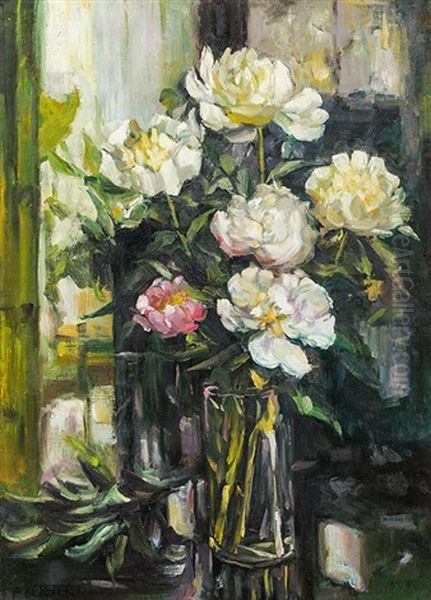 Peonies In A Vase Oil Painting by Alexander Max Koester